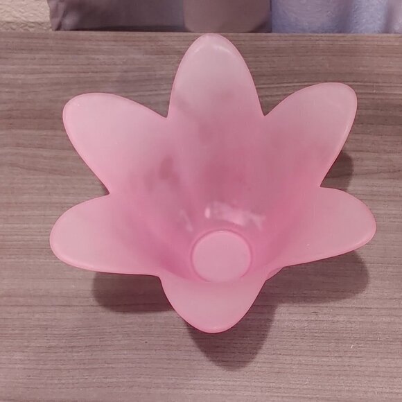 Vintage Frosted Pink Glass Tulip Shaped Vase / Votive Holder - Picture 2 of 6